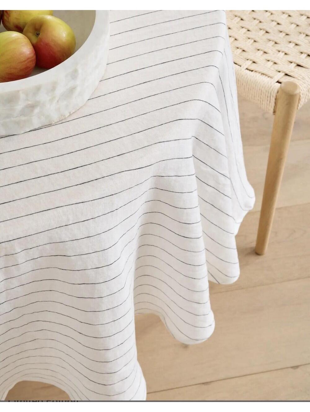 NWT Quince European Linen Round Tablecloth 70” Pencil Stripe Cream 100% Flax - Picture 2 of 5